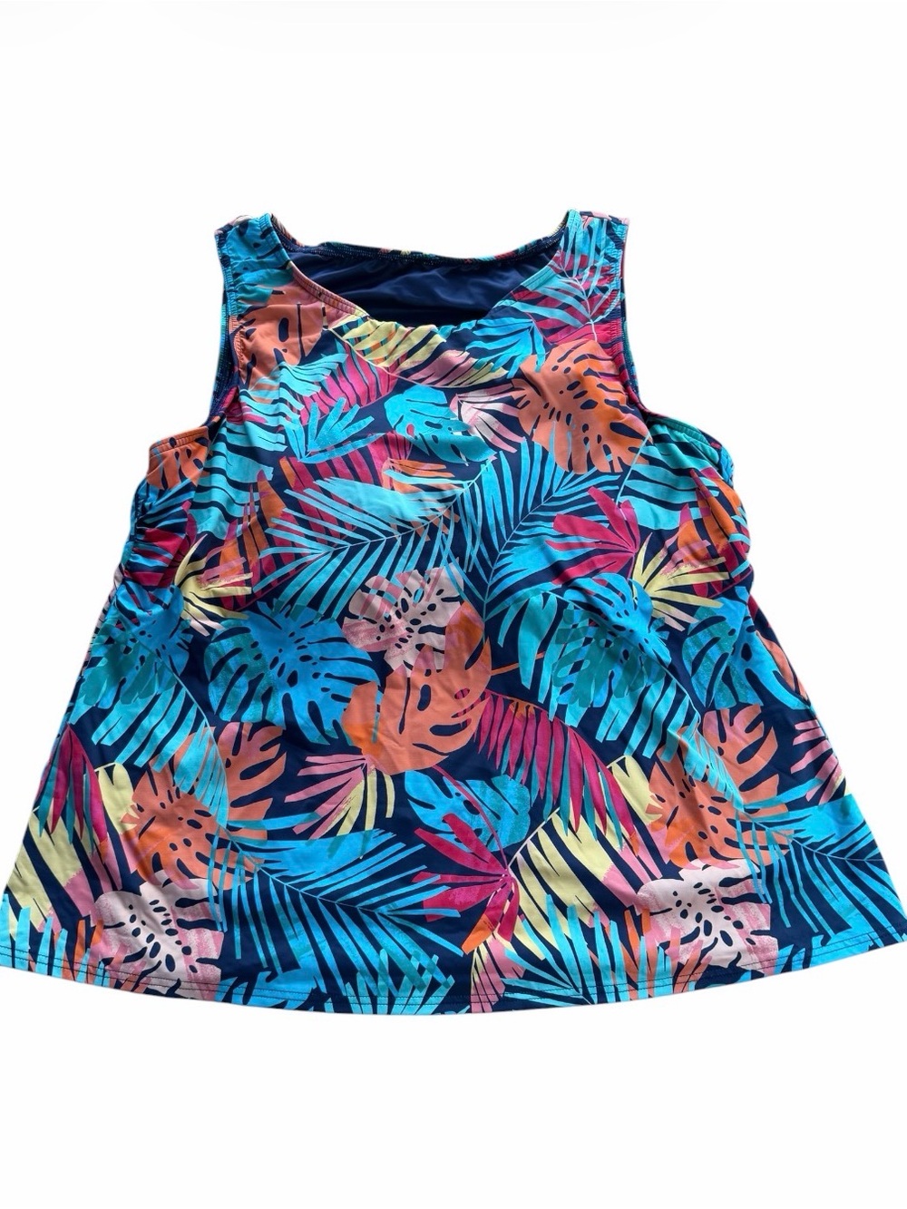 Lands' End Womens Size 20W Tropical Palm Leaf Tankini Top Swimwear Built In Bra